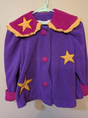 Girls' Vintage Ali Mac Purple Star Fleece Pea Coat with Pink Trim